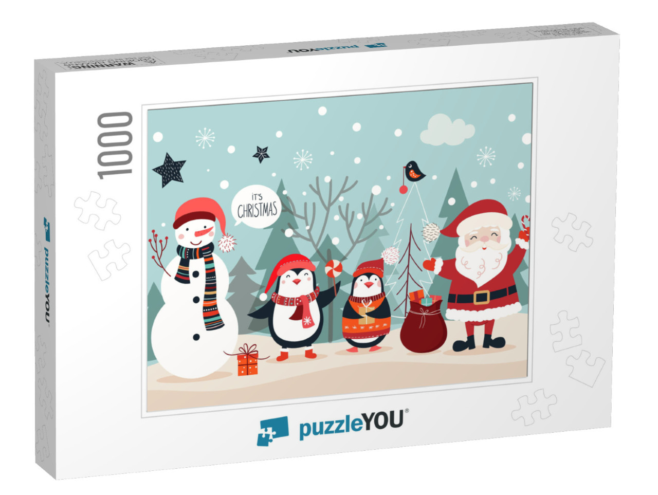 Christmas Card with Funny Characters on a Winter Backgrou... Jigsaw Puzzle with 1000 pieces