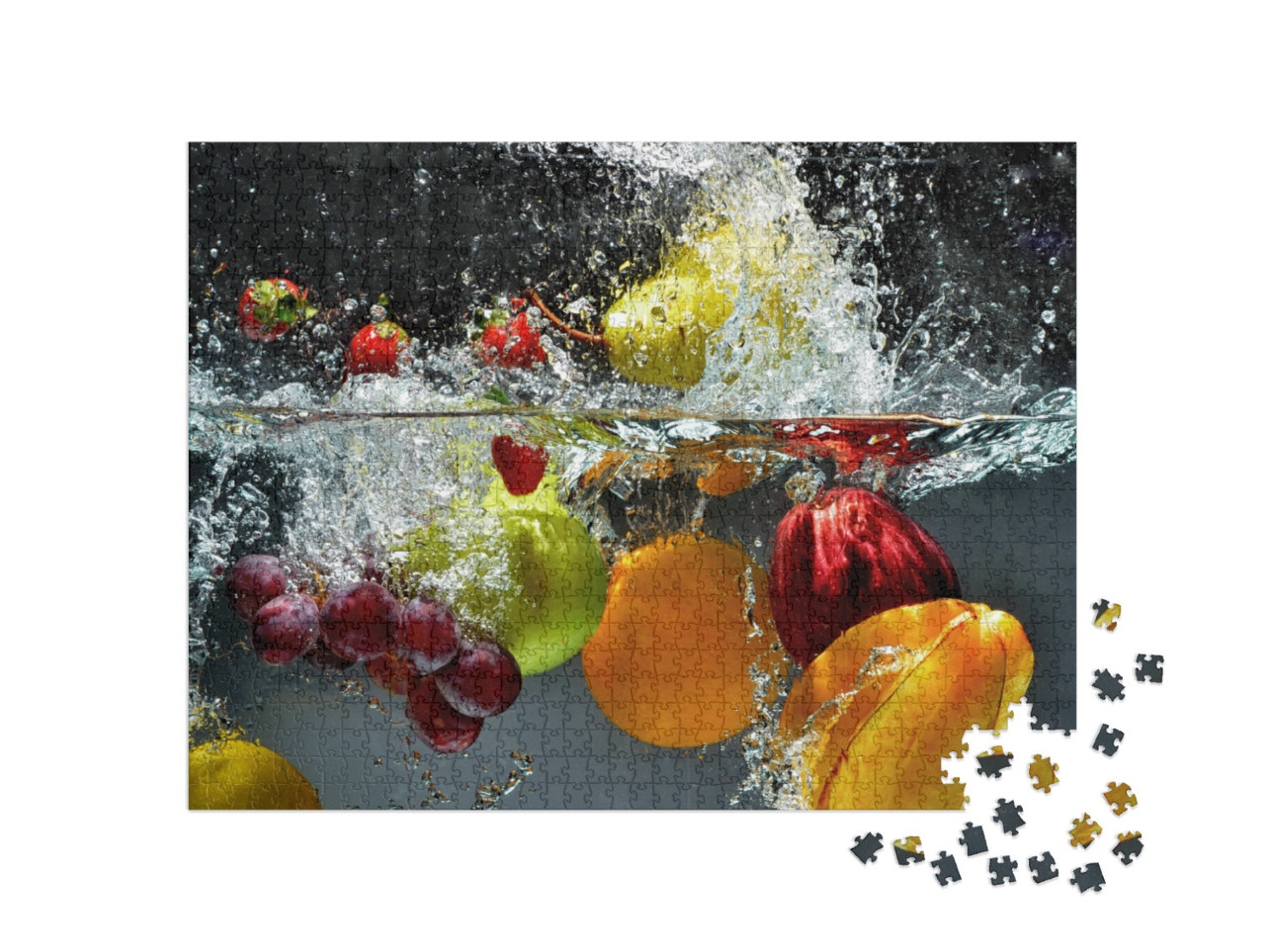 Splashing Fruit on Water. Fresh Fruit & Vegetables Being... Jigsaw Puzzle with 1000 pieces