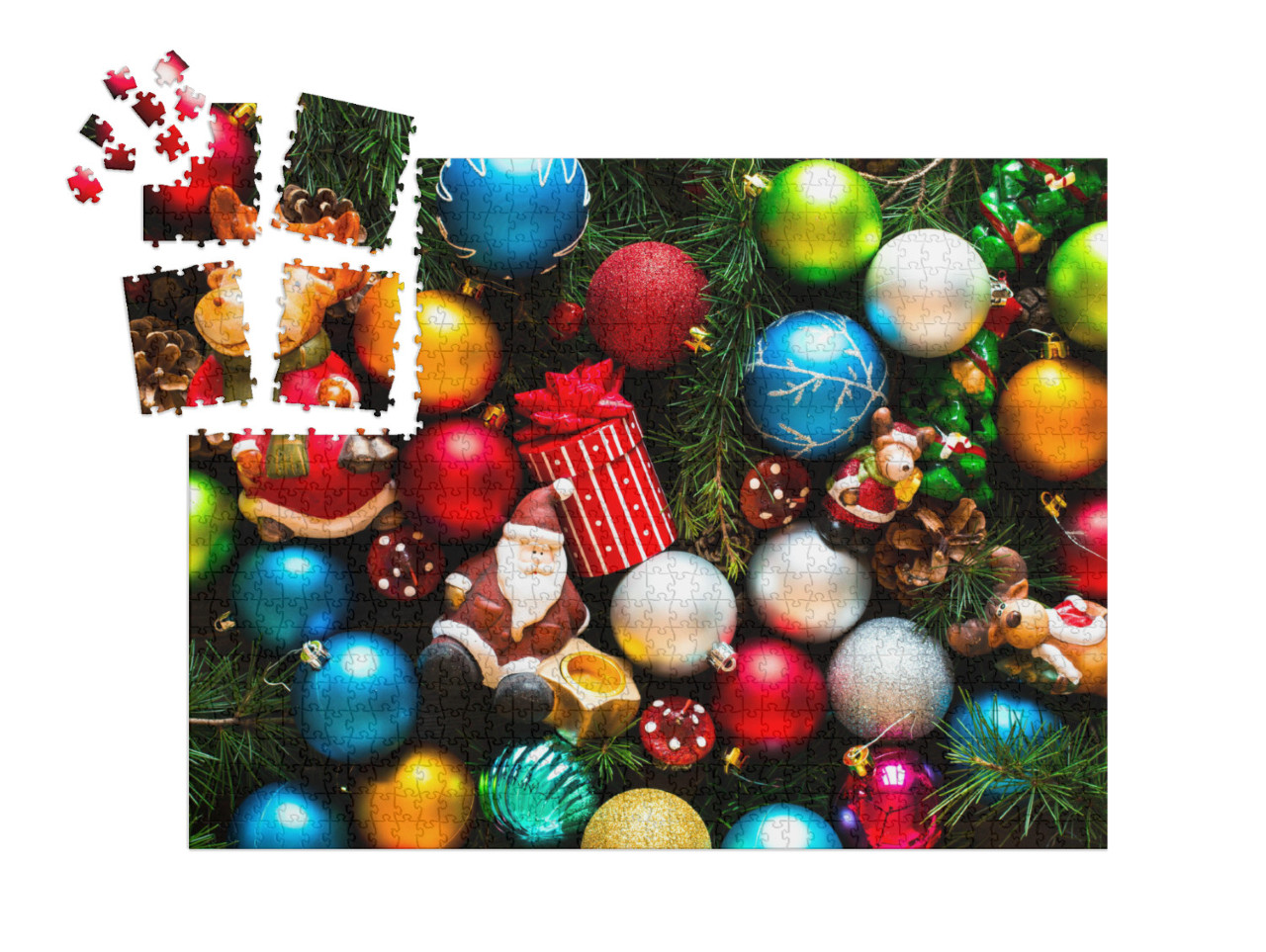 Merry Christmas Frame with Real Wood Green Pine, Colorful... | Jigsaw Puzzle Advent Calendar