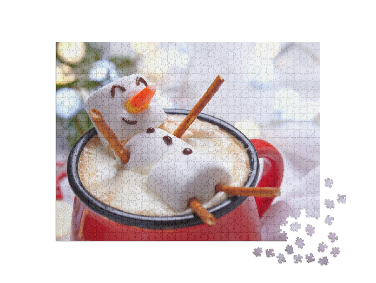 Red Mug with Hot Chocolate with Melted Marshmallow Snowma... Jigsaw Puzzle with 1000 pieces