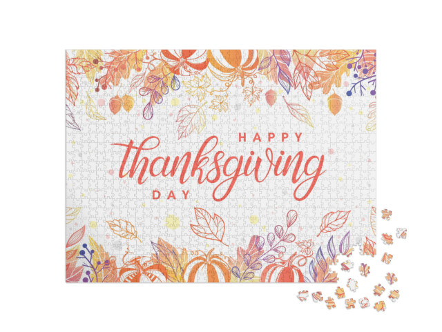 Thanksgiving Typography. Hand Drawn Lettering with Styliz... Jigsaw Puzzle with 1000 pieces