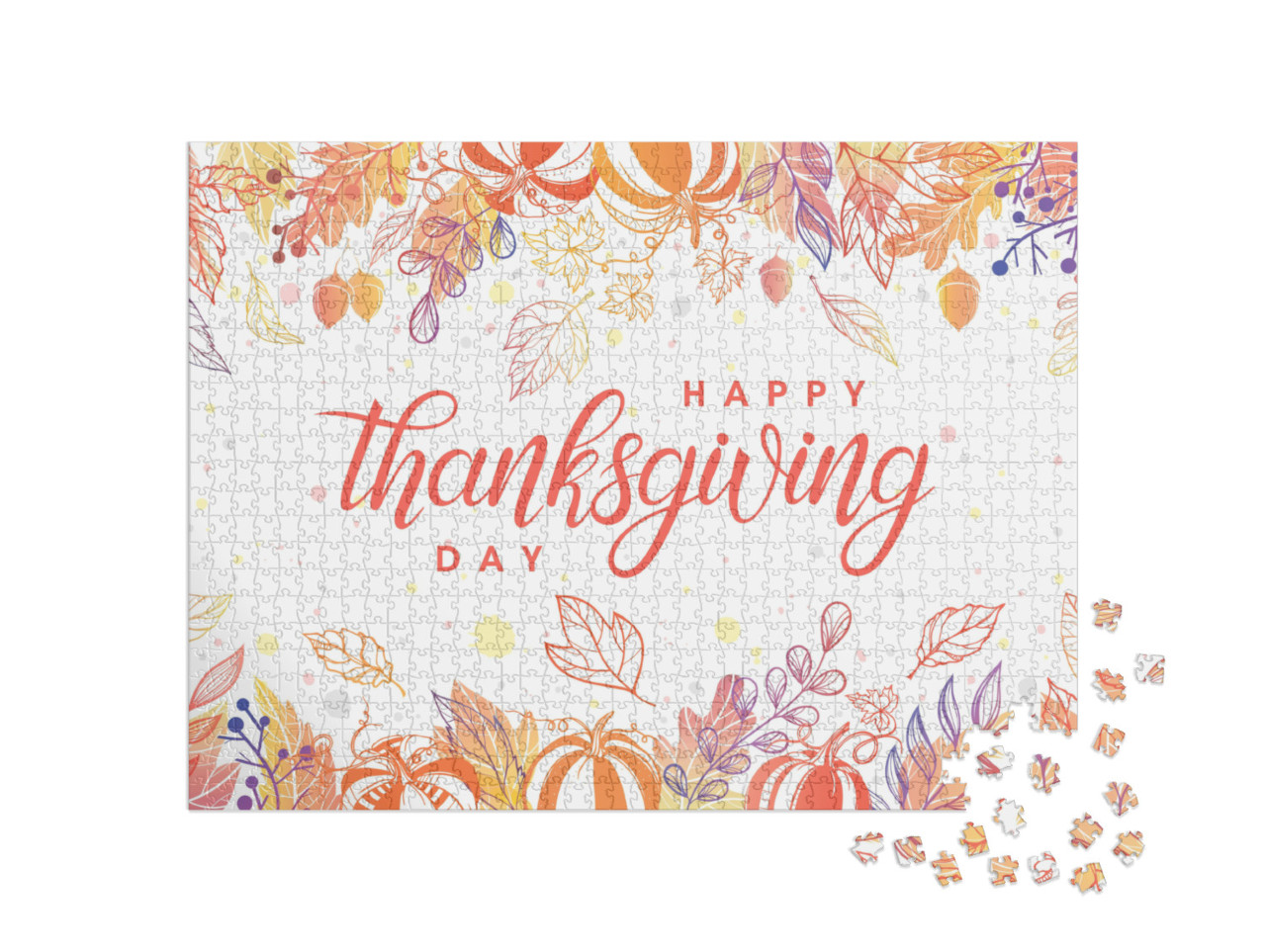 Thanksgiving Typography. Hand Drawn Lettering with Styliz... Jigsaw Puzzle with 1000 pieces