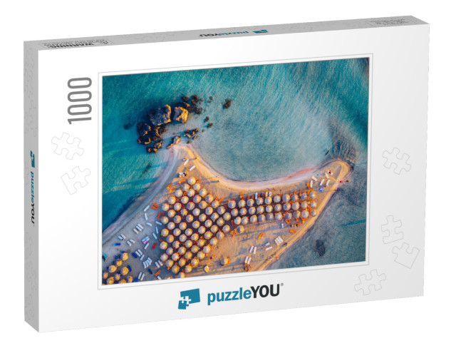 Aerial Drone Shot of Beautiful Turquoise Beach with Pink... Jigsaw Puzzle with 1000 pieces