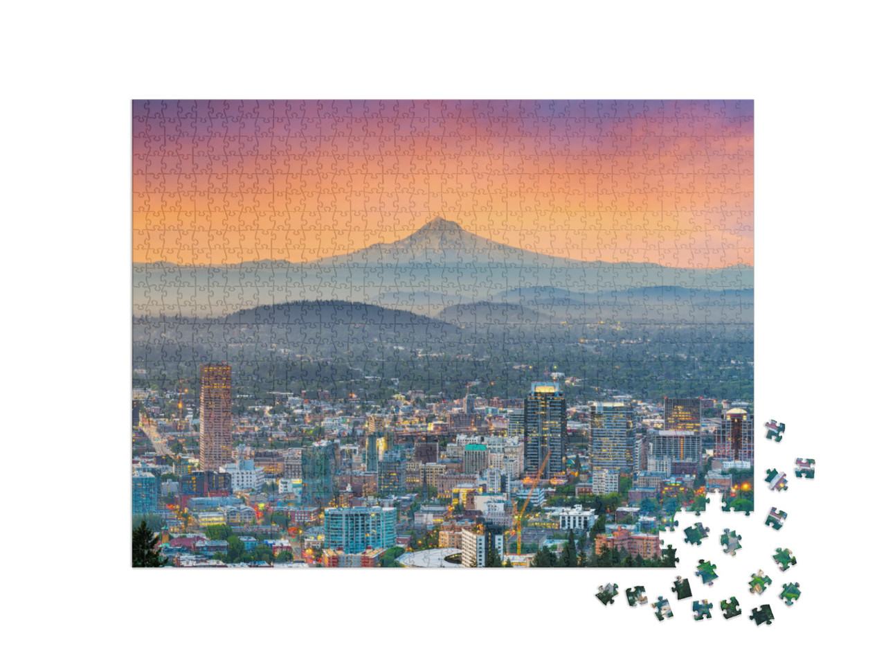 Portland, Oregon, USA Downtown Skyline with Mt. Hood At Da... Jigsaw Puzzle with 1000 pieces