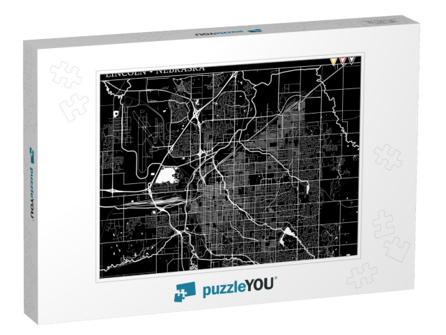 Simple Map of Lincoln, Nebraska, Usa. Black & White Versi... Jigsaw Puzzle