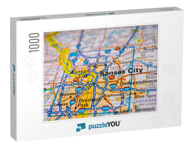 Kansas City on USA Map Travel Background... Jigsaw Puzzle with 1000 pieces