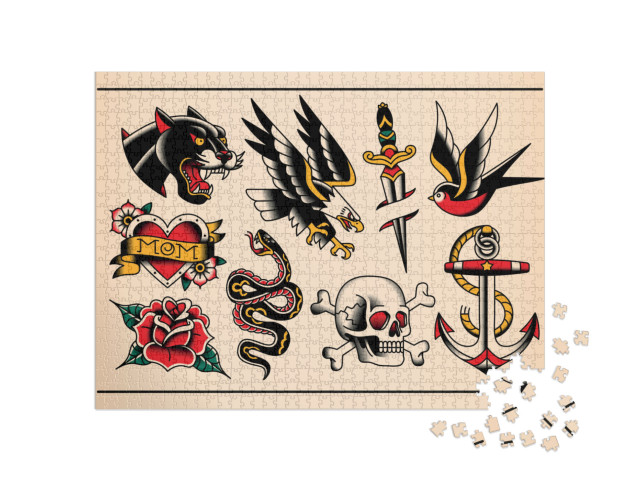 Vector Set of Old School Tattoo Designs... Jigsaw Puzzle with 1000 pieces