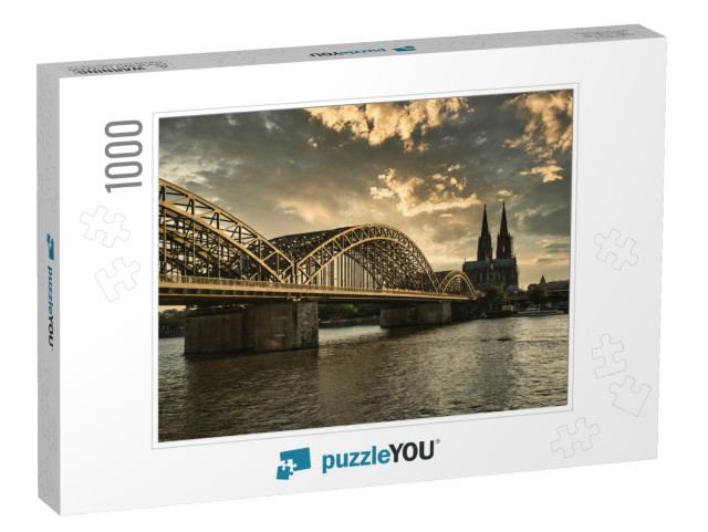 Cologne Cathedral At Sunset with River Rhine & Famous Hoh... Jigsaw Puzzle with 1000 pieces