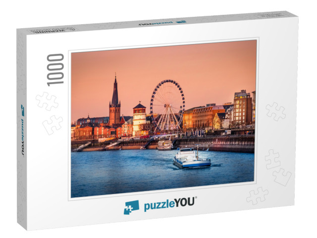 The Evening View of the Rhine River & the Old Town of Dus... Jigsaw Puzzle with 1000 pieces