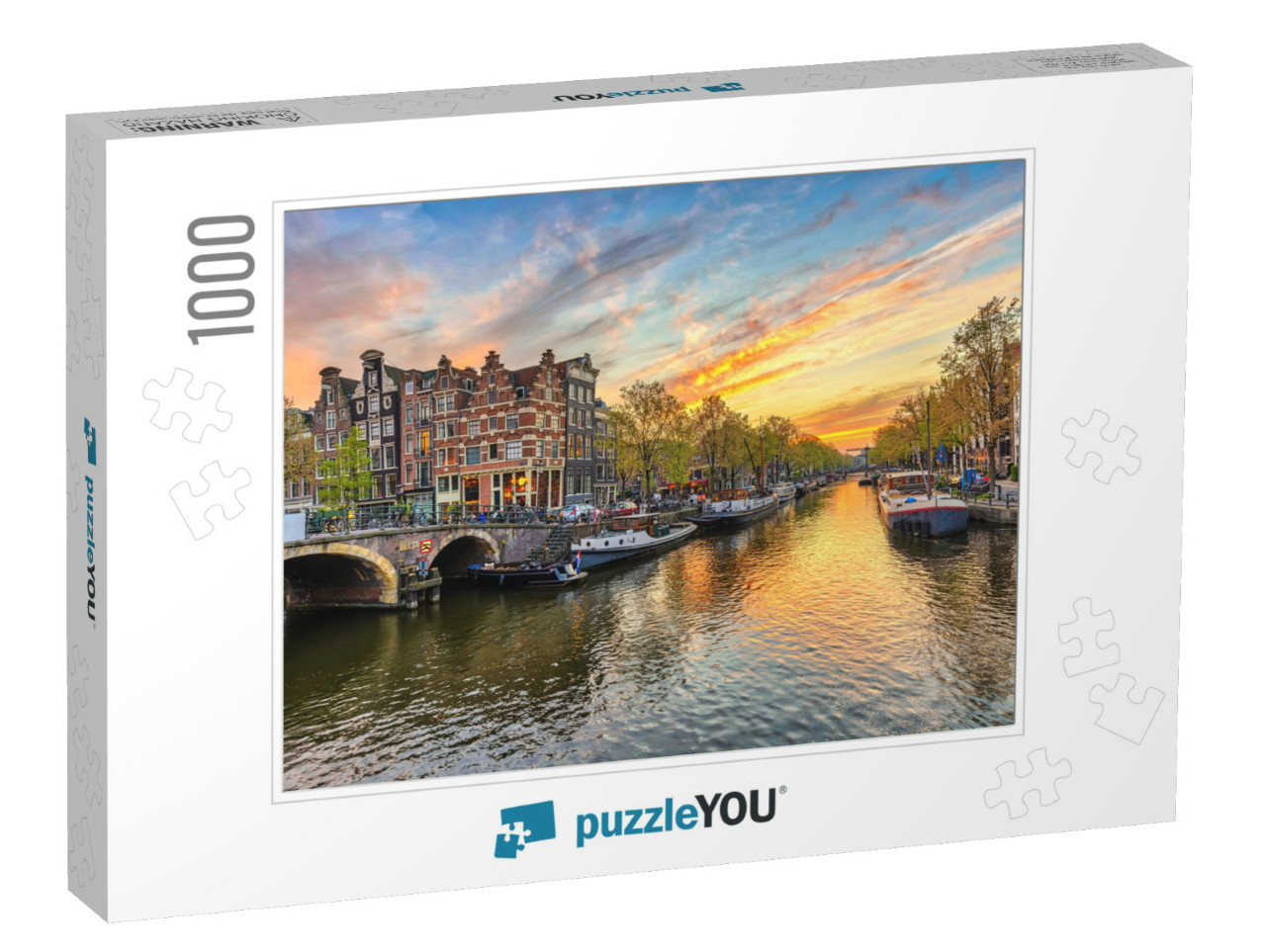 Amsterdam Sunset City Skyline At Canal Waterfront, Amster... Jigsaw Puzzle with 1000 pieces