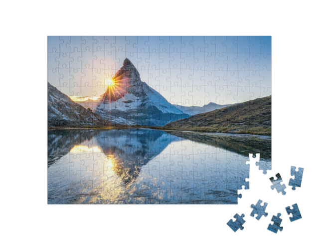 Riffelsee & Matterhorn Mountain in Swiss, Canton of Valai... Jigsaw Puzzle with 200 pieces