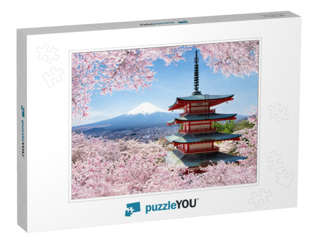 Chureito Pagode & Mount Fuji with Cherry Blossom Tree Dur... Jigsaw Puzzle