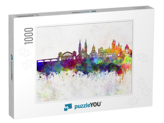 Basel Skyline in Watercolor Background... Jigsaw Puzzle with 1000 pieces