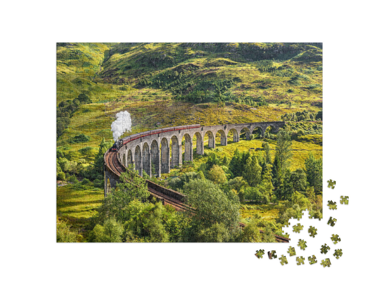 Glenfinnan Railway Viaduct in Scotland with the Jacobite... Jigsaw Puzzle with 1000 pieces