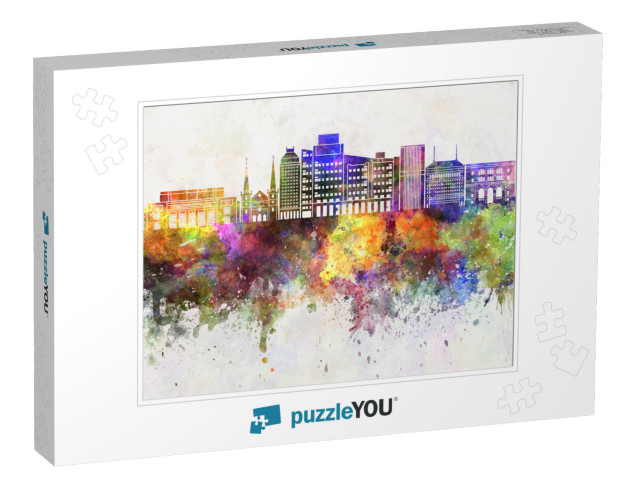 Fresno Skyline in Watercolor Background... Jigsaw Puzzle