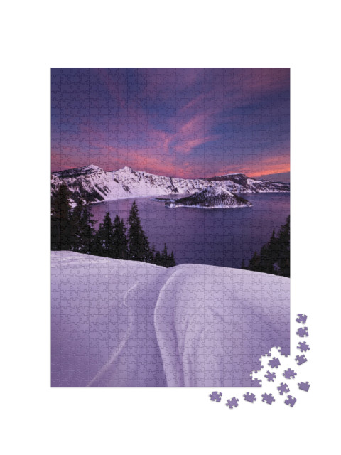 Winter Sunset At Crater Lake National Park in Oregon... Jigsaw Puzzle with 1000 pieces