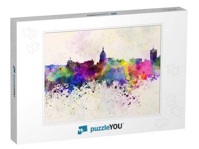 Fresno Skyline in Watercolor Background... Jigsaw Puzzle