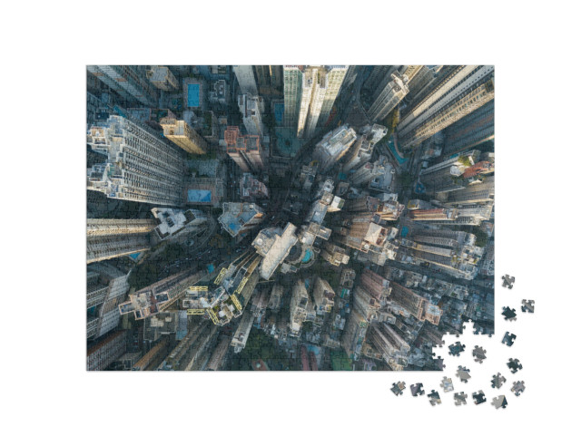 City Top View of Skyscrapers Building by Drone Hong Kong... Jigsaw Puzzle with 1000 pieces