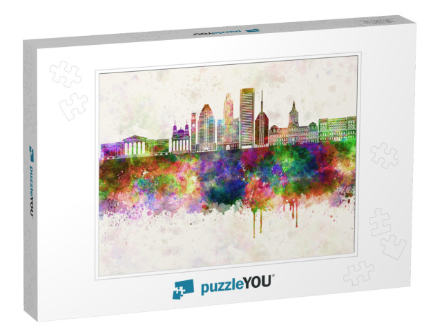 Baltimore V2 Skyline in Watercolor Background... Jigsaw Puzzle