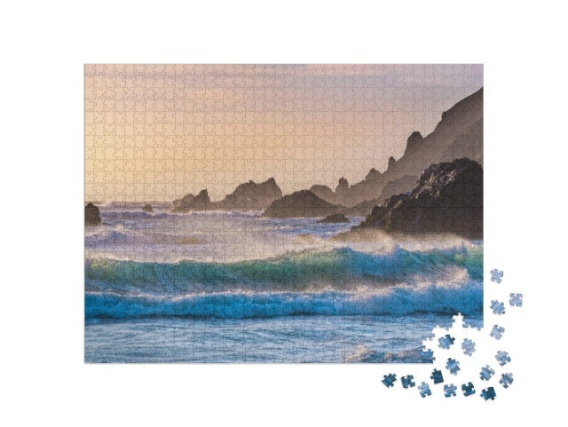 Breakers Roll in At Sunset on Pfeiffer Beach in Big Sur... Jigsaw Puzzle with 1000 pieces