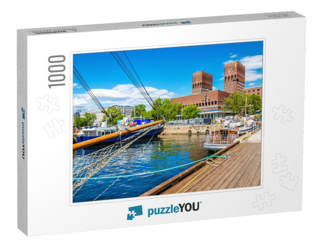 Amazing Oslo City Hall Seen from Oslo Harbor, Oslo Fjord... Jigsaw Puzzle with 1000 pieces