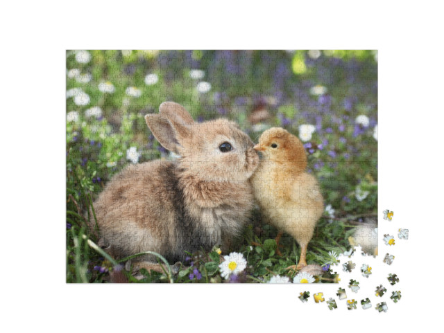 Best Friends Bunny Rabbit & Chick Are Kissing... Jigsaw Puzzle with 1000 pieces