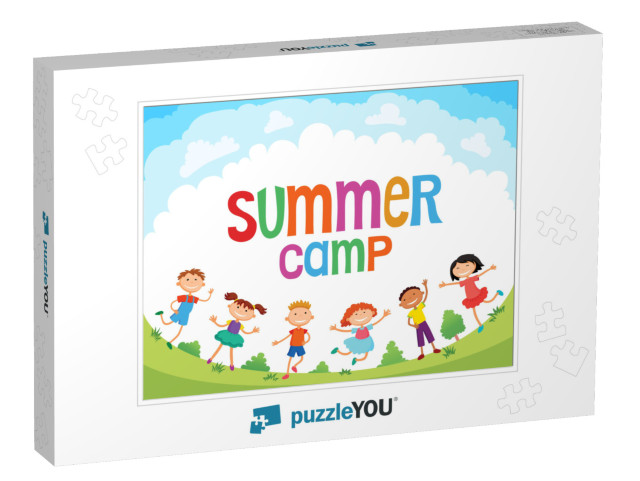 Children Are Jumping on the Glade, Bunner Cartoon Funny V... Jigsaw Puzzle