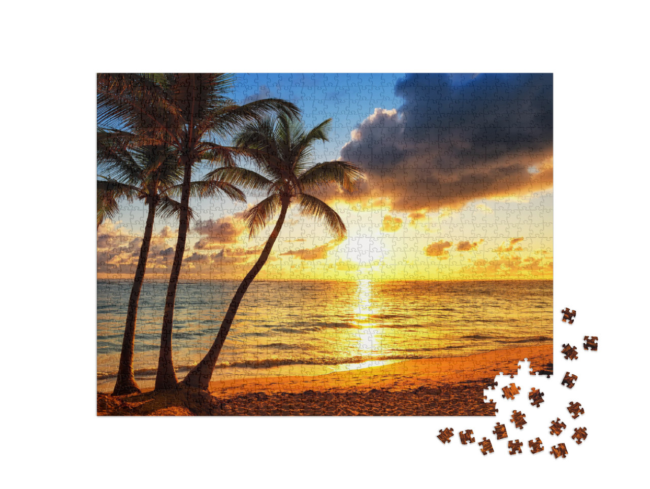 Coconut Palm Trees Against Colorful Sunset... Jigsaw Puzzle with 1000 pieces