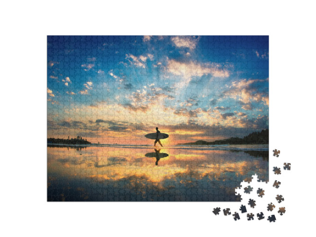 Sun Surfer. a Man is Walking with a Surf in His Hands Acr... Jigsaw Puzzle with 1000 pieces