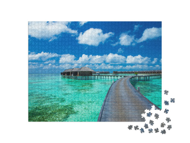 Beautiful Beach with Water Bungalows At Maldives... Jigsaw Puzzle with 1000 pieces