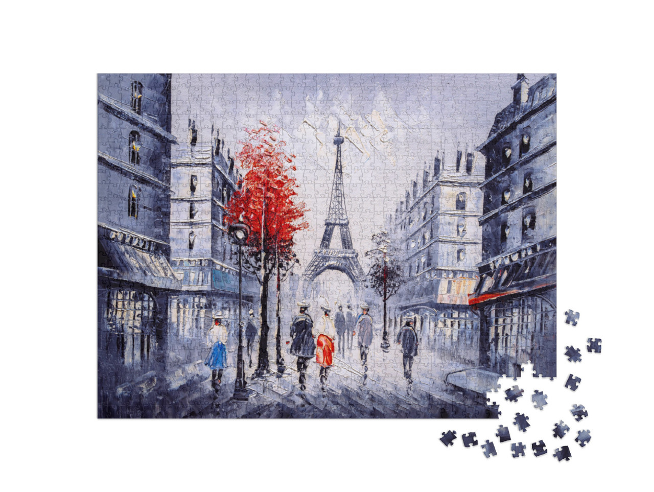 Oil Painting - Street View of Paris... Jigsaw Puzzle with 1000 pieces