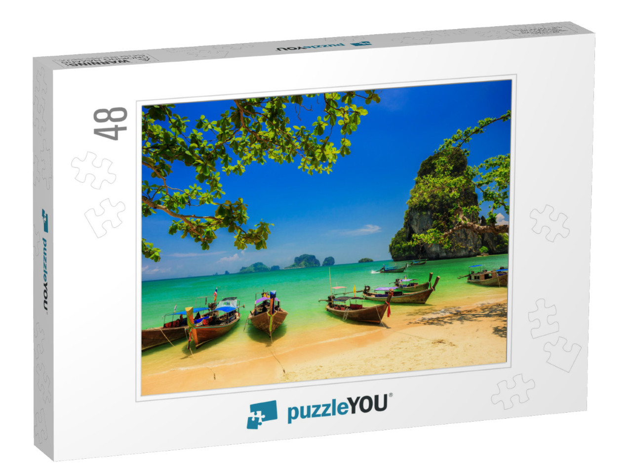 Traditional Longtail Boat At Sunset on Tropical Island, T... Jigsaw Puzzle with 48 pieces