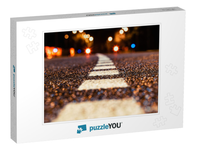 Asphalt Road Leading Into the City At Night. Selective Fo... Jigsaw Puzzle