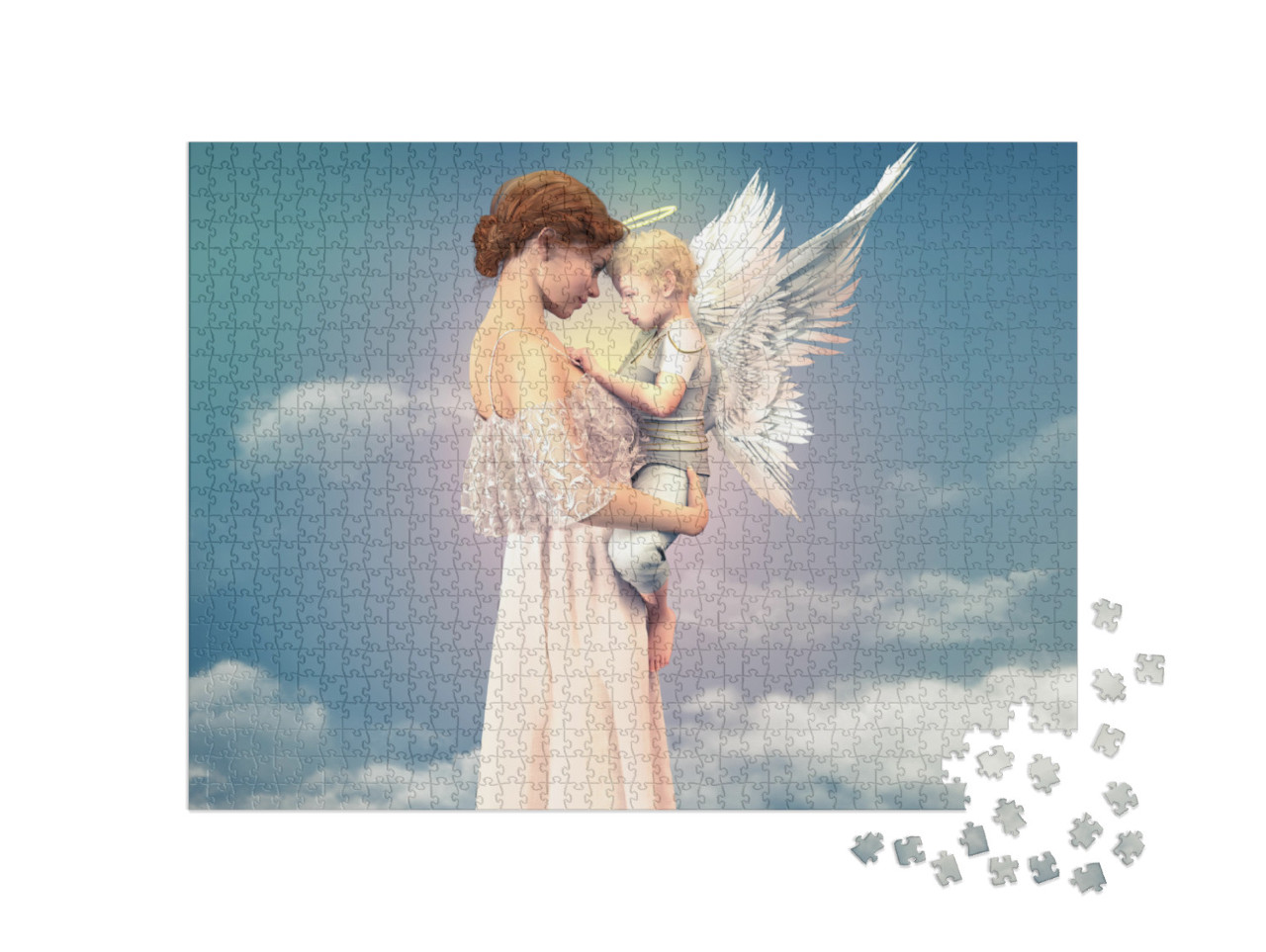 Portrait of a Woman with a Child Angel, Concept of Friend... Jigsaw Puzzle with 1000 pieces