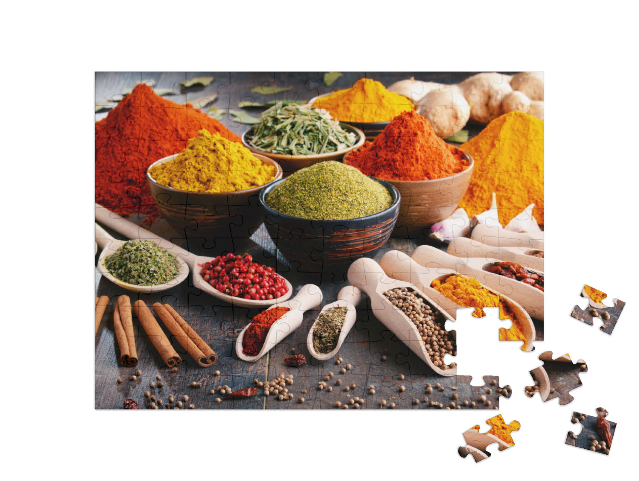 Variety of Spices & Herbs on Kitchen Table... Jigsaw Puzzle with 100 pieces