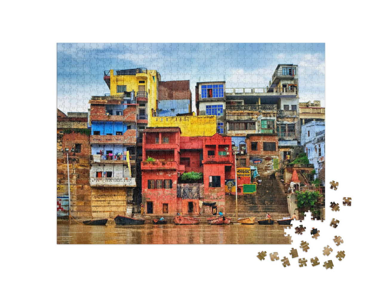 Chaotic Colorful Houses on the Banks of River Ganges, Var... Jigsaw Puzzle with 1000 pieces