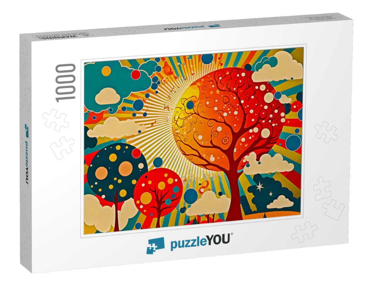 Circular Shaped Trees and Clouds Radiate with Colors and Fun Jigsaw Puzzle with 1000 pieces