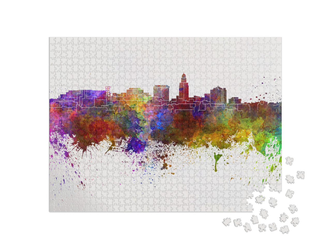 Lincoln Skyline in Watercolor Background... Jigsaw Puzzle with 1000 pieces