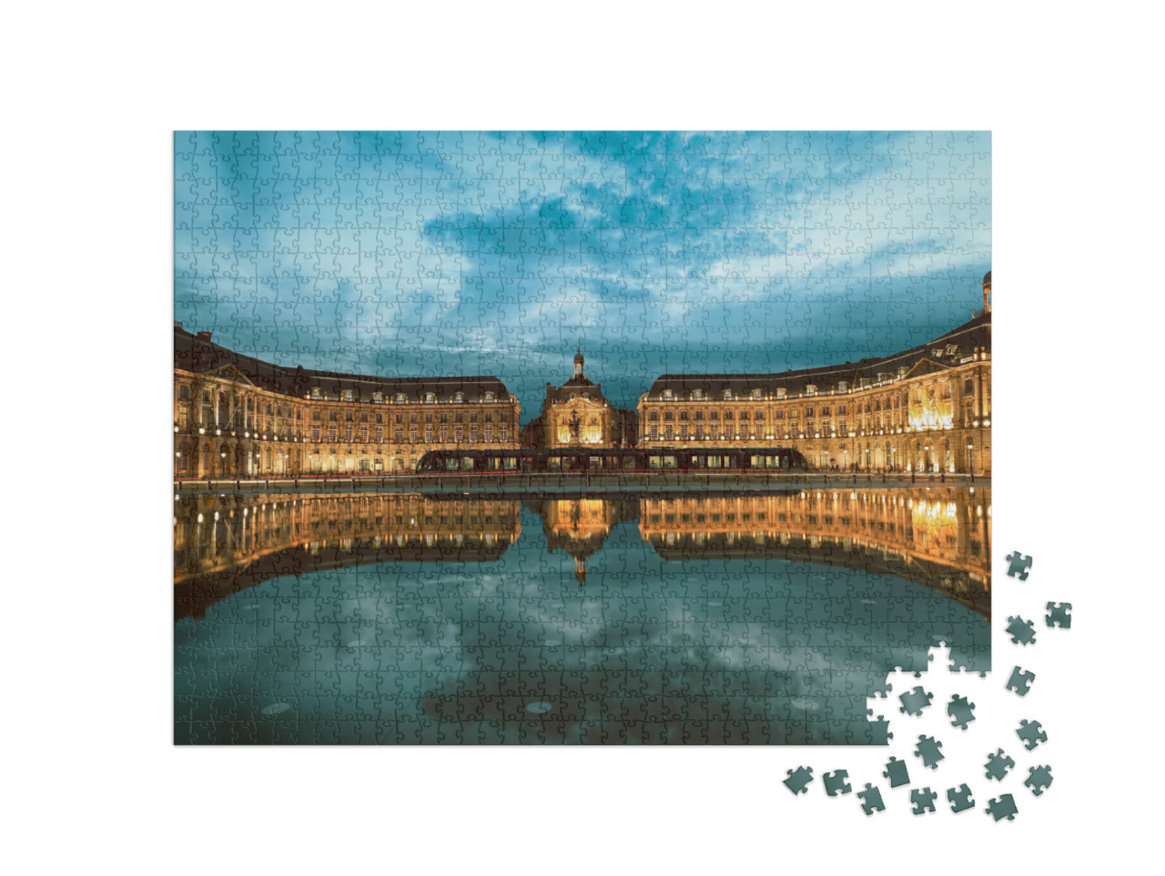 Reflection of Place De La Bourse & Tramway in Bordeaux, F... Jigsaw Puzzle with 1000 pieces