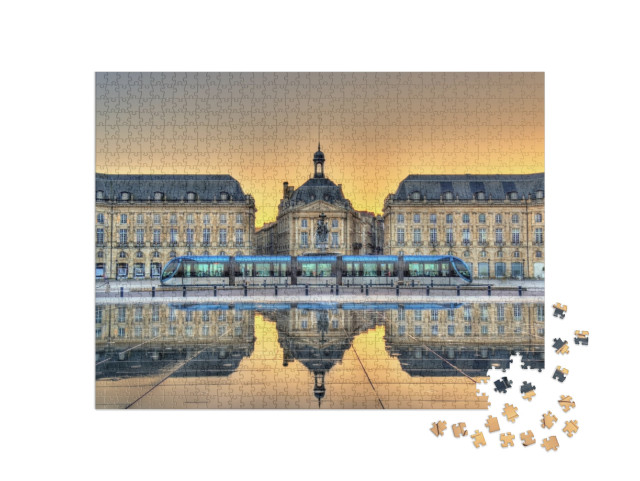 Place De La Bourse Reflecting from the Water Mirror in Bo... Jigsaw Puzzle with 1000 pieces