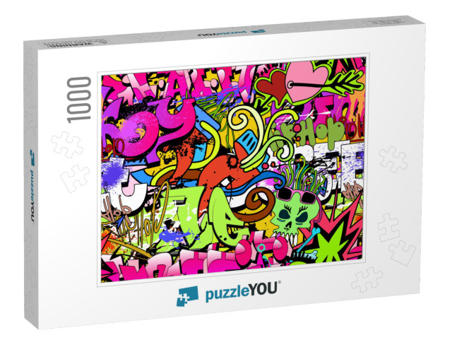 Graffiti Wall Art Background. Hip-Hop Style Seamless Text... Jigsaw Puzzle with 1000 pieces