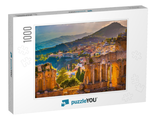 The Ruins of Taormina Theater At Sunset. Beautiful Travel... Jigsaw Puzzle with 1000 pieces