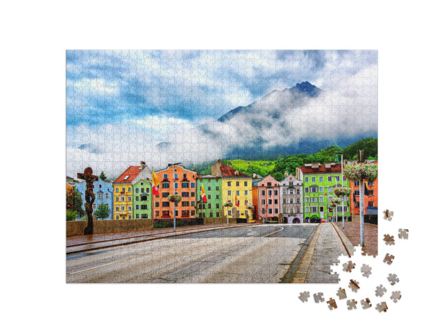 Traditional Colorful Houses in Innsbruck City on a Fresh... Jigsaw Puzzle with 1000 pieces