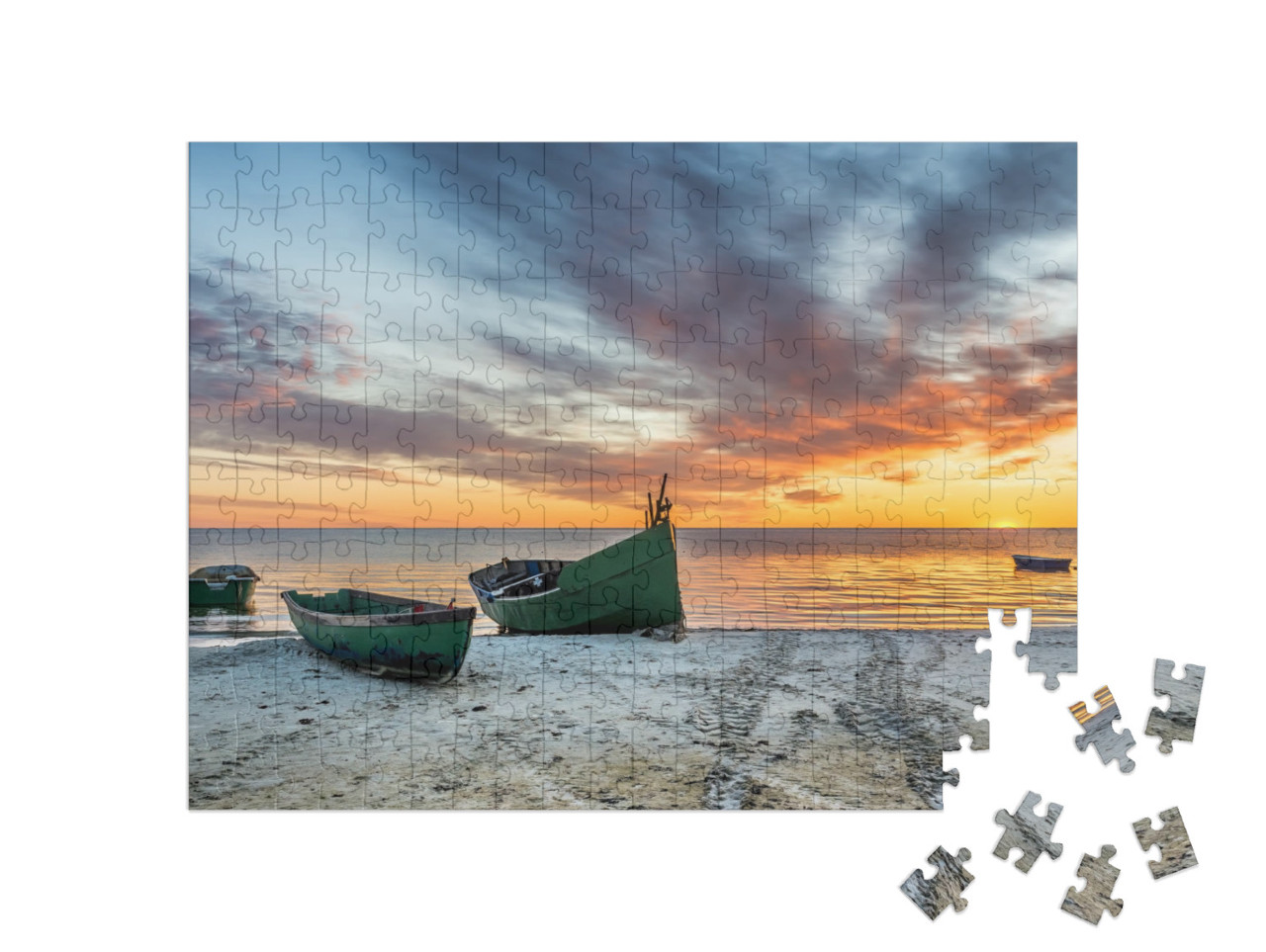 Anchored Fishing Boat on Sandy Beach of the Baltic Sea... Jigsaw Puzzle with 200 pieces