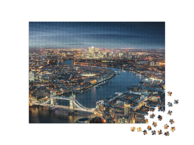 Aerial View of London from the Tower Bridge to the Financ... Jigsaw Puzzle with 1000 pieces