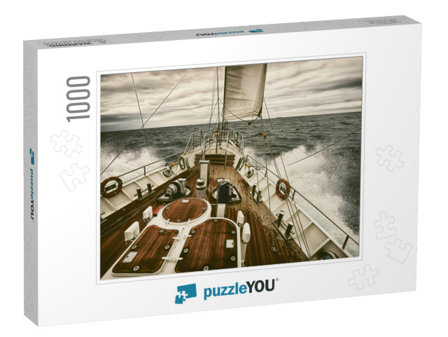 Sailing Yacht At Sunset During a Storm. Toned Image & Blu... Jigsaw Puzzle with 1000 pieces