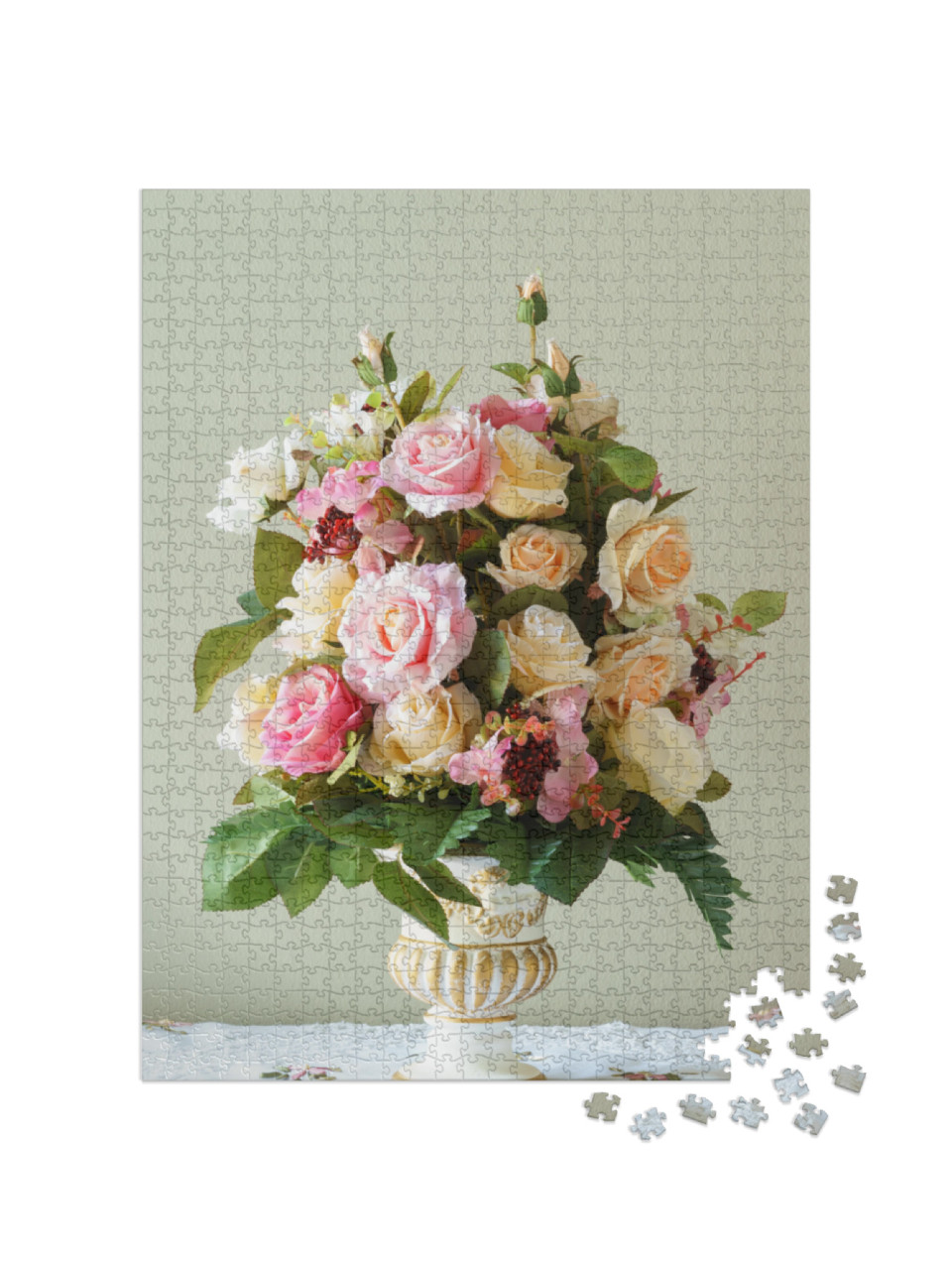 Bouquet Flower in the Vase on the Brown Background... Jigsaw Puzzle with 1000 pieces