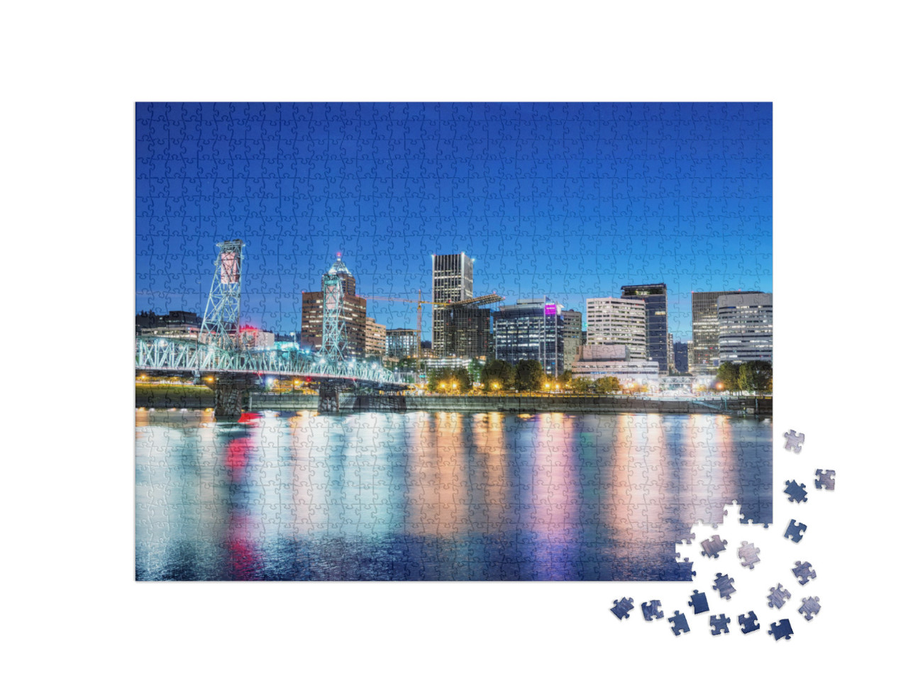 Portland, Oregon. City Skyline on a Beautiful Summer Nigh... Jigsaw Puzzle with 1000 pieces