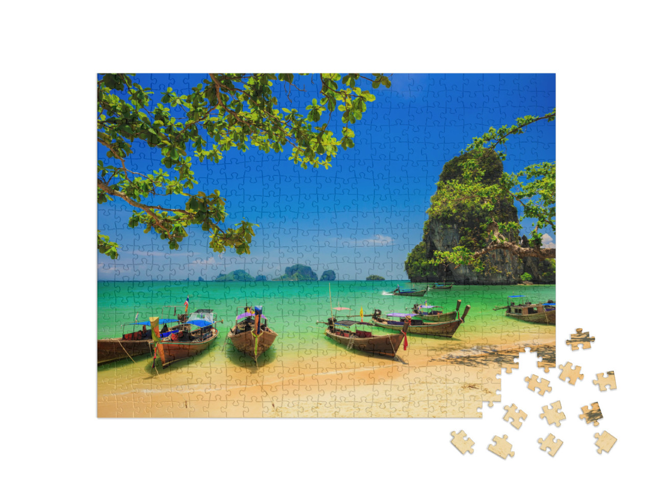 Traditional Longtail Boat At Sunset on Tropical Island, T... Jigsaw Puzzle with 500 pieces