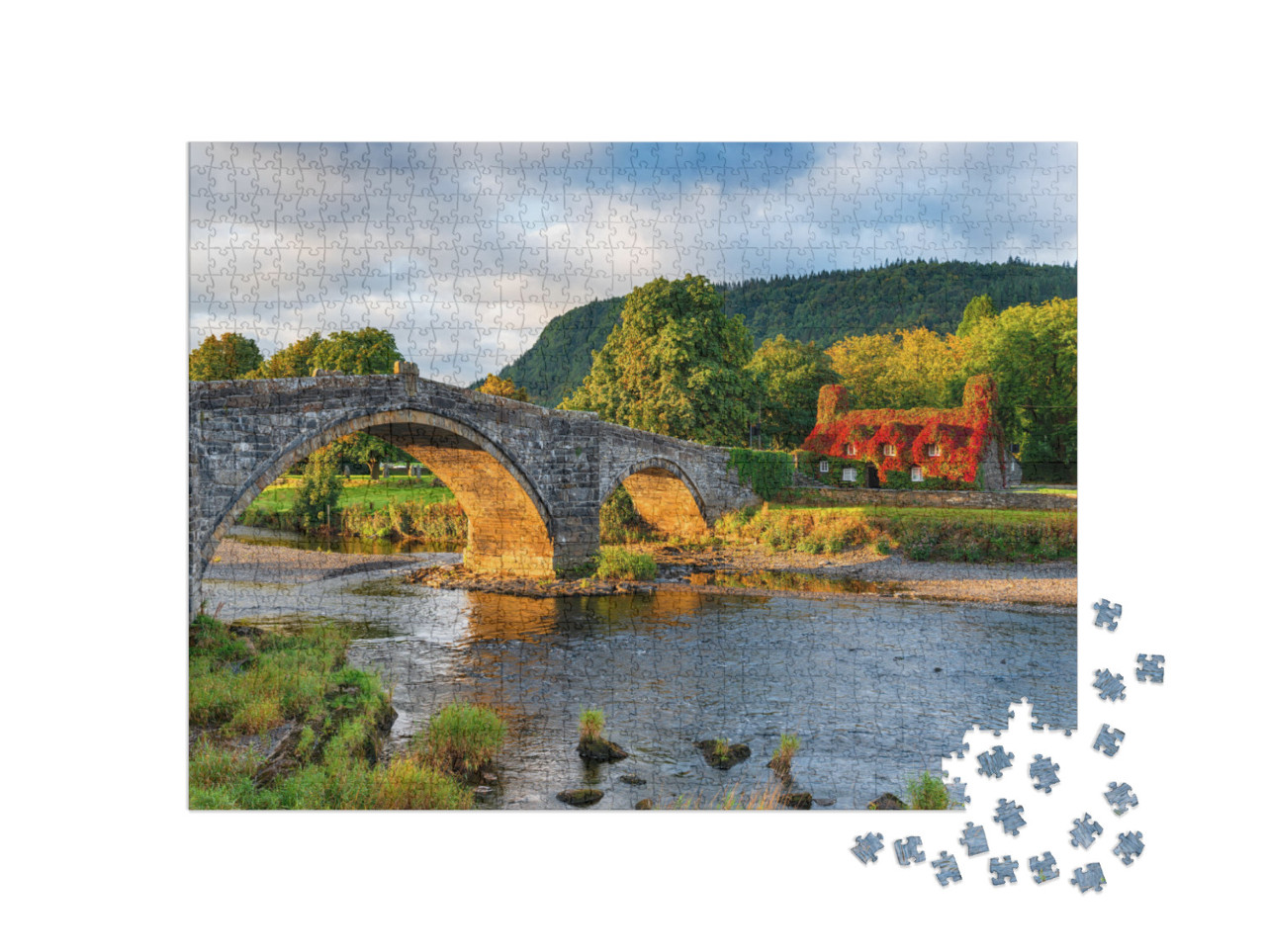 Autumn At Llanrwst Bridge in North Wales... Jigsaw Puzzle with 1000 pieces